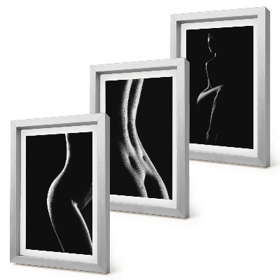 Juego de 3 cuadros decorativos Siluetas femeninas eróticas en blanco y negro