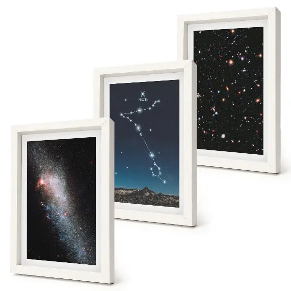 Juego de 3 cuadros decorativos con paisajes espaciales, galaxias y la constelación de Piscis