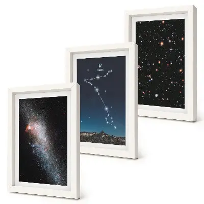 Juego de 3 cuadros decorativos con paisajes espaciales, galaxias y la constelación de Piscis