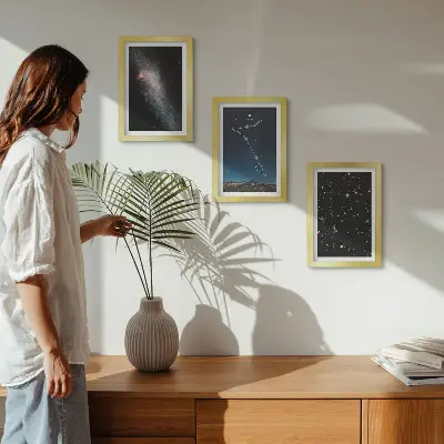 Juego de 3 cuadros decorativos con paisajes espaciales, galaxias y la constelación de Piscis