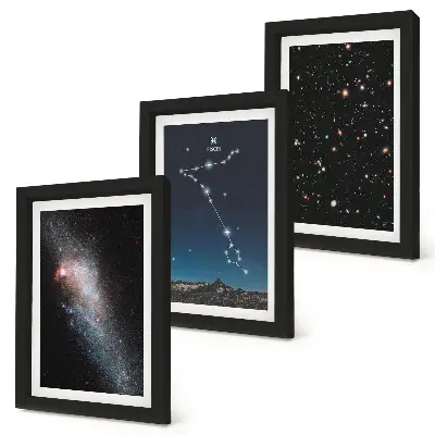 Juego de 3 cuadros decorativos con paisajes espaciales, galaxias y la constelación de Piscis