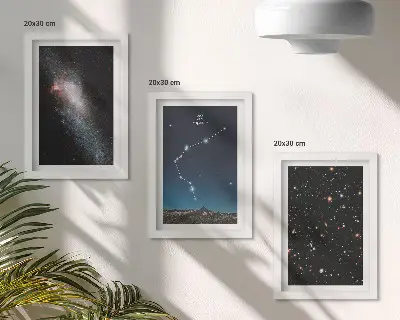 Tríptico enmarcado diseño del signo zodiacal Acuario en el espacio galáctico