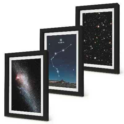 Tríptico enmarcado diseño del signo zodiacal Acuario en el espacio galáctico