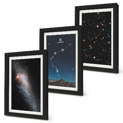 Tríptico enmarcado El signo zodiacal Acuario, en el espacio galáctico,