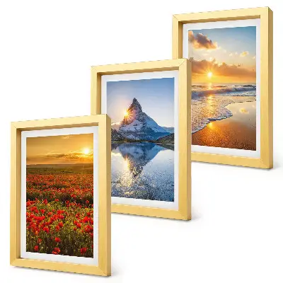Juego de 3 cuadros decorativos con paisajes de montaña y costeros al atardecer