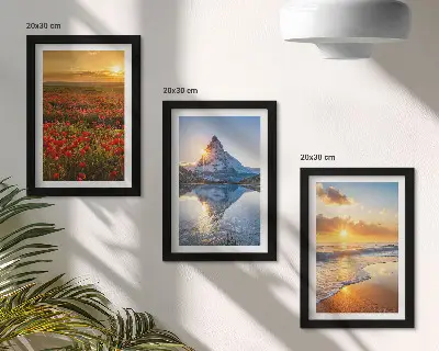 Juego de 3 cuadros decorativos con paisajes de montaña y costeros al atardecer