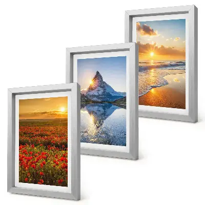 Juego de 3 cuadros decorativos con paisajes de montaña y costeros al atardecer