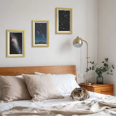 Tríptico enmarcado paisajes cósmicos de galaxias y constelaciones del zodíaco de Aries