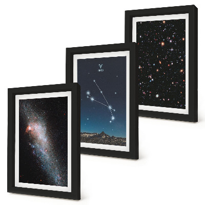 Tríptico enmarcado Paisajes cósmicos de galaxias y las constelaciones del zodíaco de Aries