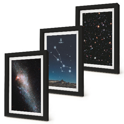 Juego de 3 cuadros decorativos Paisajes estelares cósmicos y la constelación de Tauro
