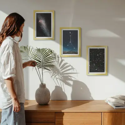 Juego de 3 cuadros decorativos con diseño del espacio exterior y la constelación de Cáncer