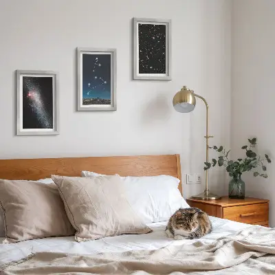 Tríptico enmarcado de la constelación de Leo, la galaxia y el espacio exterior