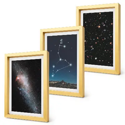 Tríptico enmarcado de la constelación de Leo, la galaxia y el espacio exterior