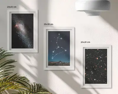 Tríptico enmarcado de la constelación de Leo, la galaxia y el espacio exterior