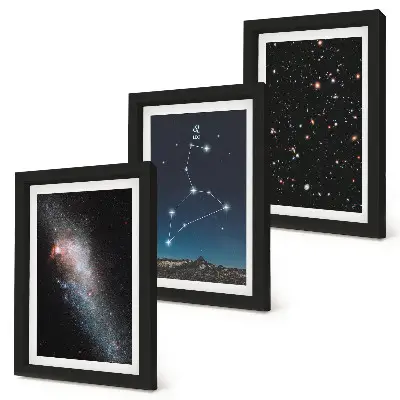 Tríptico enmarcado de la constelación de Leo, la galaxia y el espacio exterior