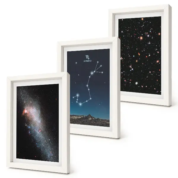 Juego de 3 cuadros decorativos con paisajes cósmicos de galaxias y la constelación de Escorpio