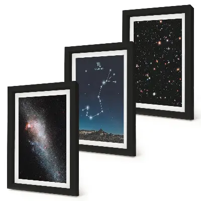 Juego de 3 cuadros decorativos con paisajes cósmicos de galaxias y la constelación de Escorpio