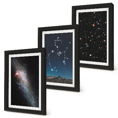 Tríptico enmarcado Galaxias, constelaciones y el signo zodiacal espacial Sagitario
