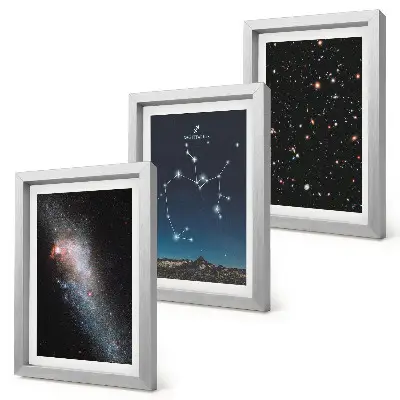 Tríptico enmarcado de galaxias, constelaciones y el signo zodiacal de Sagitario