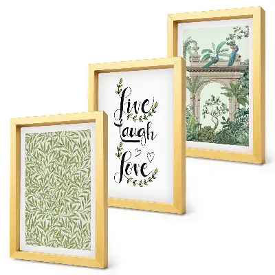 Juego de 3 cuadros decorativos con diseño de hojas verdes, inscripciones y plantas exóticas