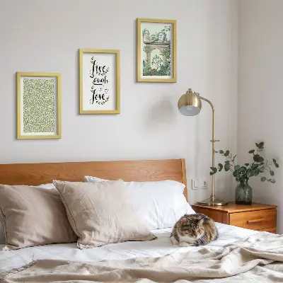 Juego de 3 cuadros decorativos con diseño de hojas verdes, inscripciones y plantas exóticas