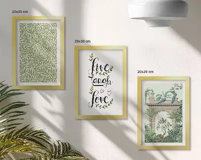 Juego de 3 cuadros decorativos con diseño de hojas verdes, inscripciones y plantas exóticas