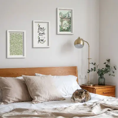 Juego de 3 cuadros decorativos con diseño de hojas verdes, inscripciones y plantas exóticas