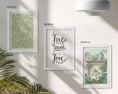 Juego de 3 cuadros decorativos con diseño de hojas verdes, inscripciones y plantas exóticas
