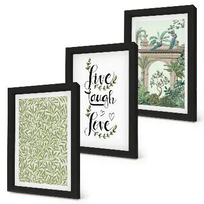 Juego de 3 cuadros decorativos con diseño de hojas verdes, inscripciones y plantas exóticas