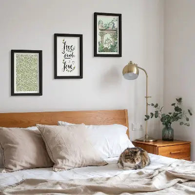 Juego de 3 cuadros decorativos con diseño de hojas verdes, inscripciones y plantas exóticas