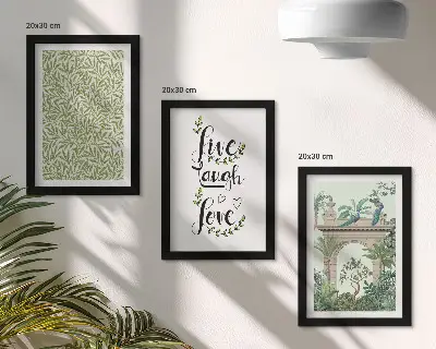 Juego de 3 cuadros decorativos con diseño de hojas verdes, inscripciones y plantas exóticas