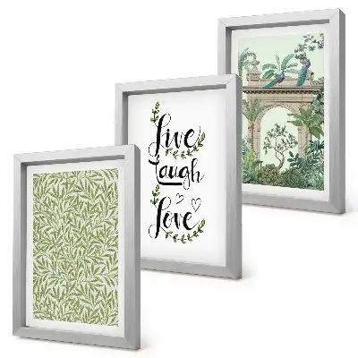 Juego de 3 cuadros decorativos con diseño de hojas verdes, inscripciones y plantas exóticas