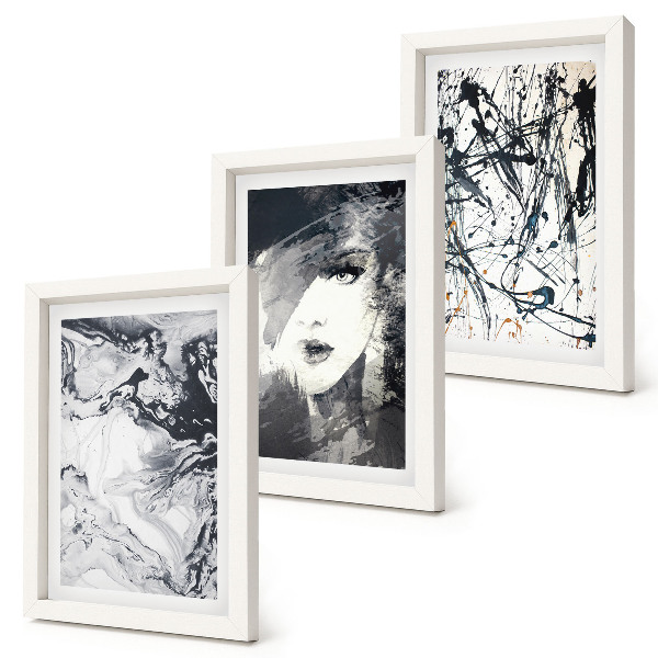 Juego de 3 cuadros decorativos Diseños abstractos en tonos blancos y negros.