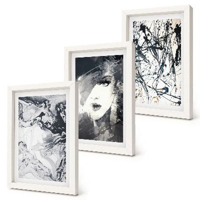 Juego de 3 cuadros decorativos Diseños abstractos en tonos blancos y negros.