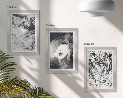 Juego de 3 cuadros decorativos Diseños abstractos en tonos blancos y negros.