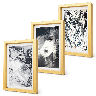 Juego de 3 cuadros decorativos Diseños abstractos en tonos blancos y negros.