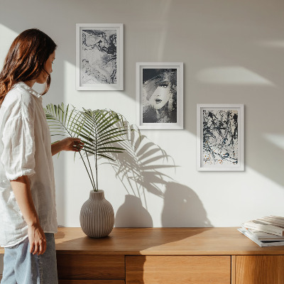 Juego de 3 cuadros decorativos Diseños abstractos en tonos blancos y negros.