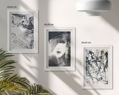 Juego de 3 cuadros decorativos Diseños abstractos en tonos blancos y negros.