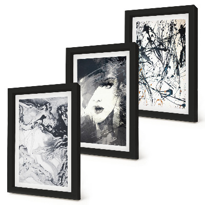 Juego de 3 cuadros decorativos Diseños abstractos en tonos blancos y negros.
