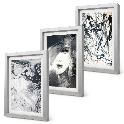 Juego de 3 cuadros decorativos Diseños abstractos en tonos blancos y negros.