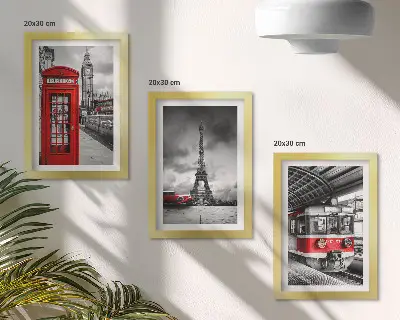 Tríptico enmarcado ciudades emblemáticas de Londres, París y el transporte ferroviario