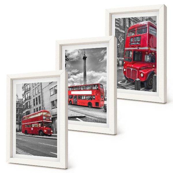 Tríptico enmarcado Autobuses rojos en el paisaje urbano de Londres