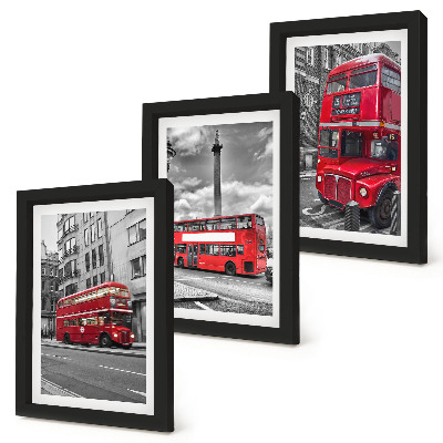 Tríptico enmarcado Autobuses rojos en el paisaje urbano de Londres
