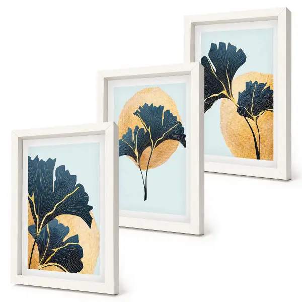 Juego de 3 cuadros decorativos con diseño de hojas de ginkgo sobre fondo claro