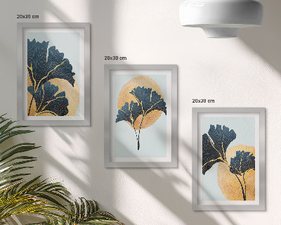 Juego de 3 cuadros decorativos Hojas de ginkgo estéticas sobre un fondo claro