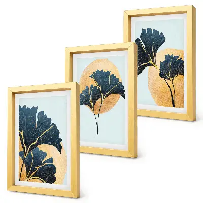 Juego de 3 cuadros decorativos con diseño de hojas de ginkgo sobre fondo claro