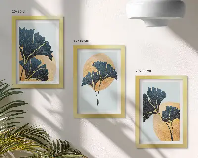 Juego de 3 cuadros decorativos con diseño de hojas de ginkgo sobre fondo claro