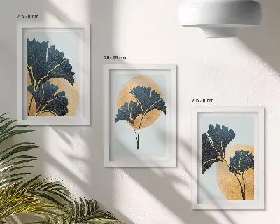 Juego de 3 cuadros decorativos con diseño de hojas de ginkgo sobre fondo claro