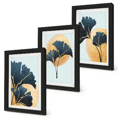 Juego de 3 cuadros decorativos con diseño de hojas de ginkgo sobre fondo claro
