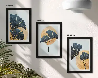 Juego de 3 cuadros decorativos con diseño de hojas de ginkgo sobre fondo claro